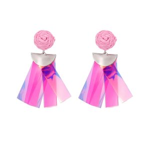 Raffia Plastic Pieces Tassel Earring