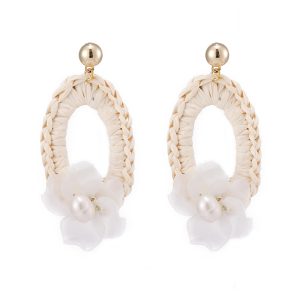 Raffia Earrings With Resin Pieces