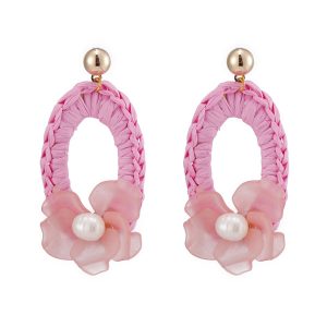 Raffia Earrings With Resin Pieces