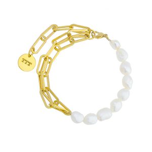 Chain Link Fresh Water Pearl Bracelet