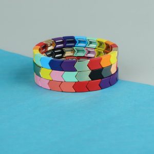 Arrow-Shaped Rainbow Tila Enamel Bracelet