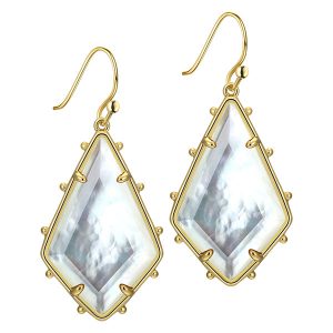 Gold Drop Earrings Glass on White Shell
