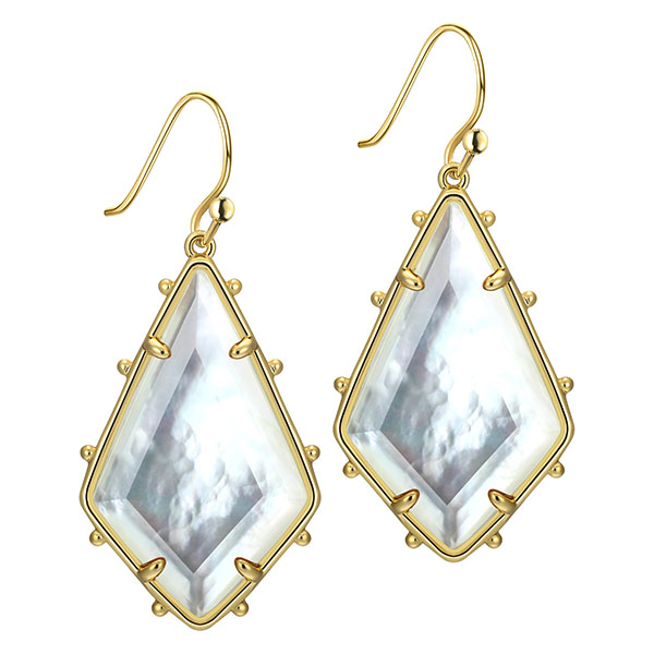 Gold Drop Earrings Glass on White Shell