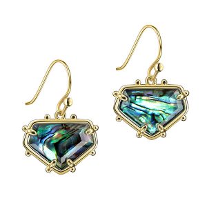 Gold Drop Earrings Abalone Shell on Glass