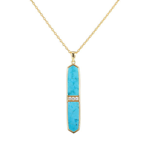 Gold Blue Turquoise Pendant Necklace