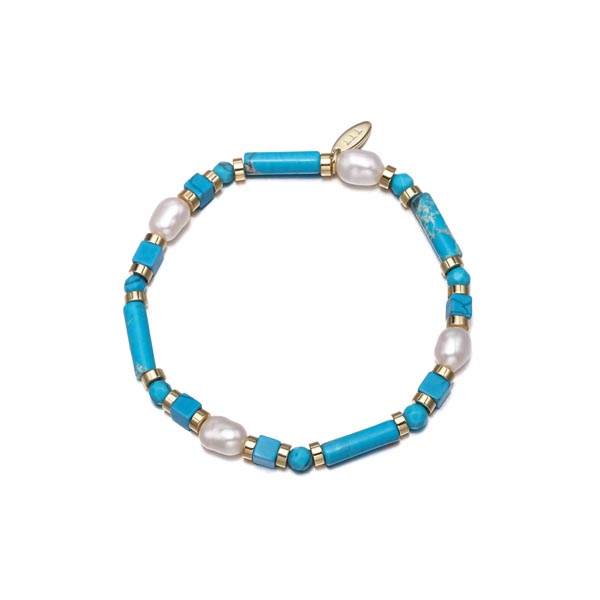 Elastic Synthetic Emperor Stone Beaded and Pearl Bracelet