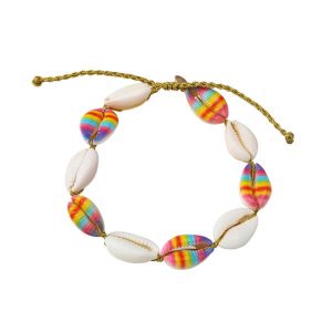Ivory and Rainbow Sea Shell Adjustable Anklet