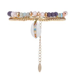 Bohemiam Copper Beads Sea Shell Charm Layered Anklet
