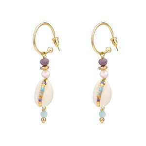 Bohemiam Sea Shell and Bead Dangle Hoop Earrings