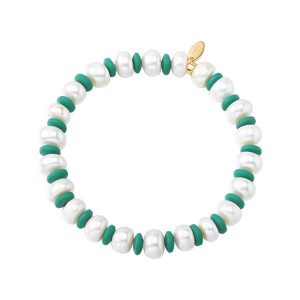 Natural Pearl and Candy Green Bead Bracelet