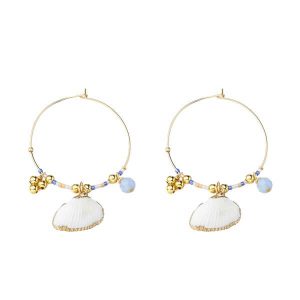 Summer Ocean Waves Shell Drop Hoop Earrings