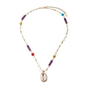 Vintage Shell Pendant Beaded Necklace