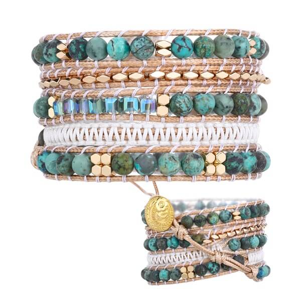 5 Wrap African Turquoise Green Bracelet-1