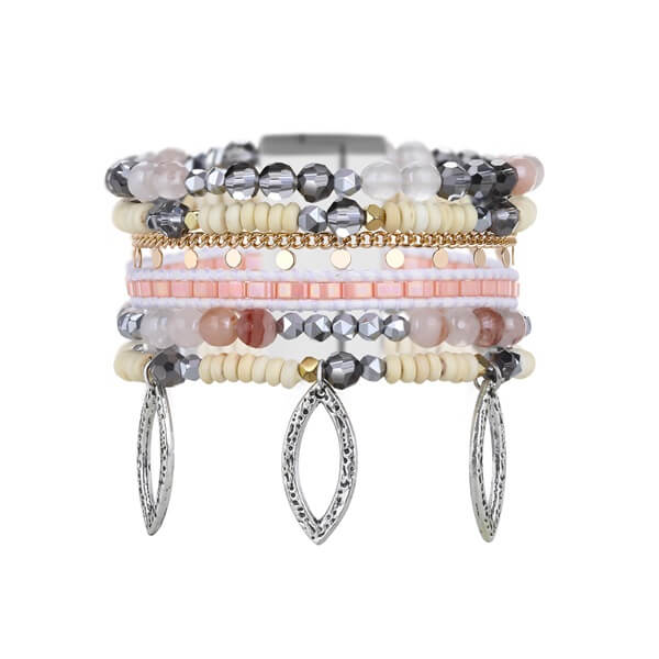 Alloy Charm Layered Bracelets Blend with Bead Stings and Copper Chain