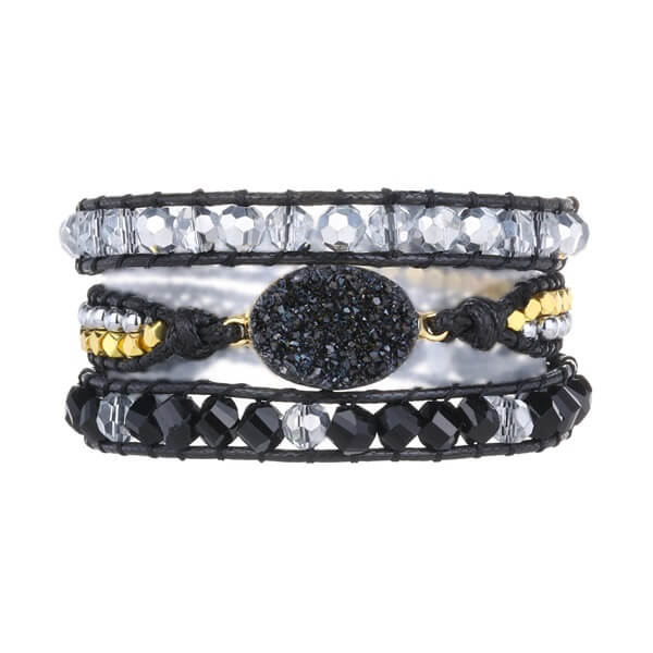 Black Amethyst Bracelet Decorated with Crystal and Gallstone Beads