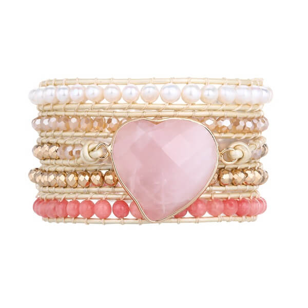 Boho Pink Crystal Bracelets Blend with Genuine Pearls