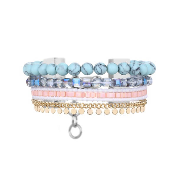 Copper Cuff Bracelet with Green Turquoise and Peach Stone Beads