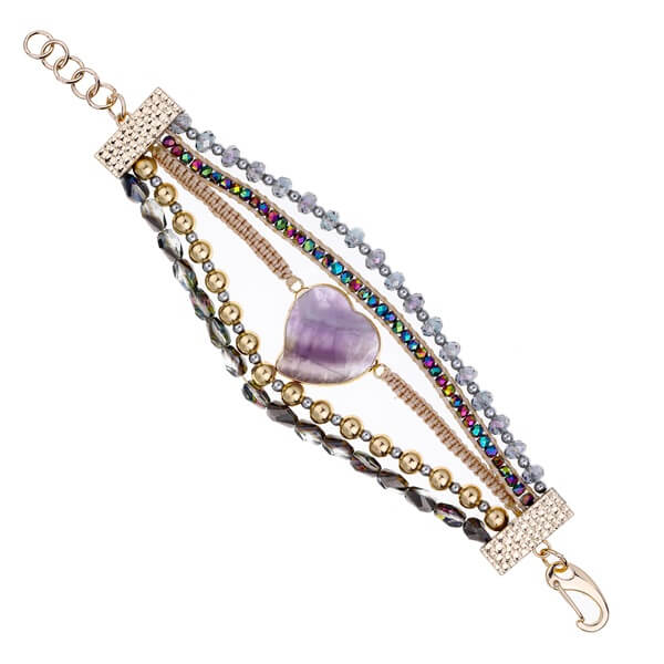 Real Healing Amethyst Bracelet with Gallstone and Crystal Beads-1