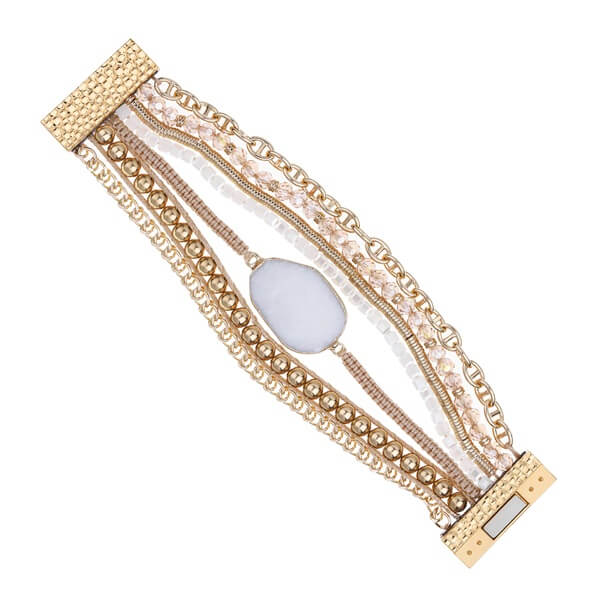 White Marble Pendant Bracelets Blend with Shimmering Natural Stone Beads and Copper Chains-1