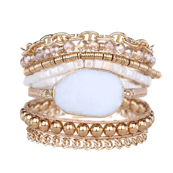 White Marble Pendant Bracelets Blend with Shimmering Natural Stone Beads and Copper Chains