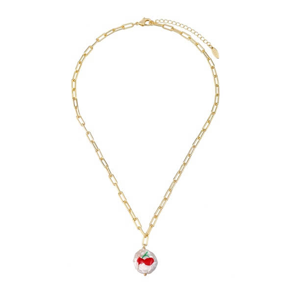 Adjustable Dripping Oil Cherry Paper Clip Chain Necklace