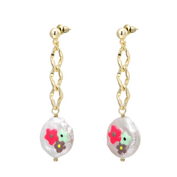 Cute Flower Drip Oil Pearl Pendant Earrings