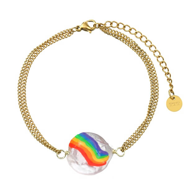 Dripping Oil Rainbow Pearl Layered Bracelet