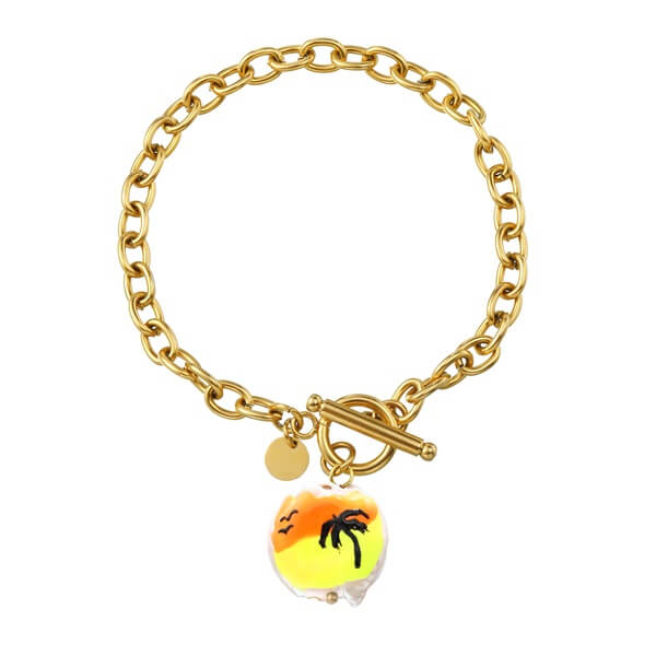 Dripping Oil Sunset Coconut Tree Pendant Bracelet