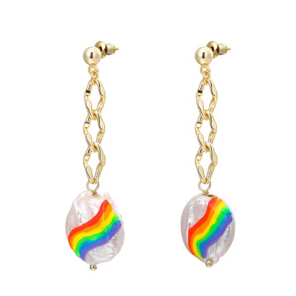 Hypoallergenic Pearl Drop Earring with Dripping Oil Rainbow
