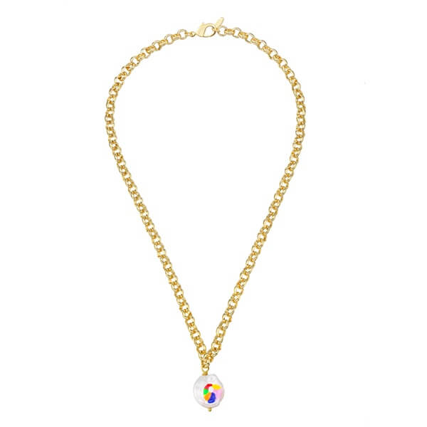 Pearl Pendant Rainbow Flower Dripping Oil Necklace