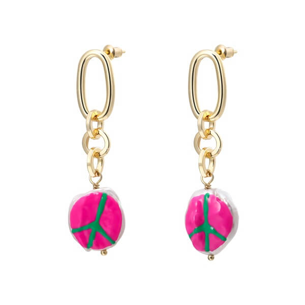 Pitaya Peace Sign Pearl Drop Earrings