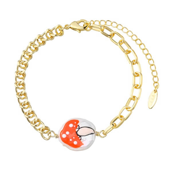 Red Mushroom Drip Oil Gold Plated Bracelet