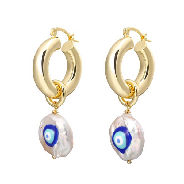 Shimmering Pearl Evil Eye Hoop Earrings