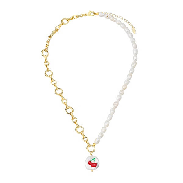 Sweet Cherry Dripping Oil Pearl and Chain Neckalce