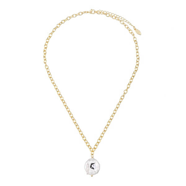 Tai Chi Dripping Oil Pearl Pendant Necklace