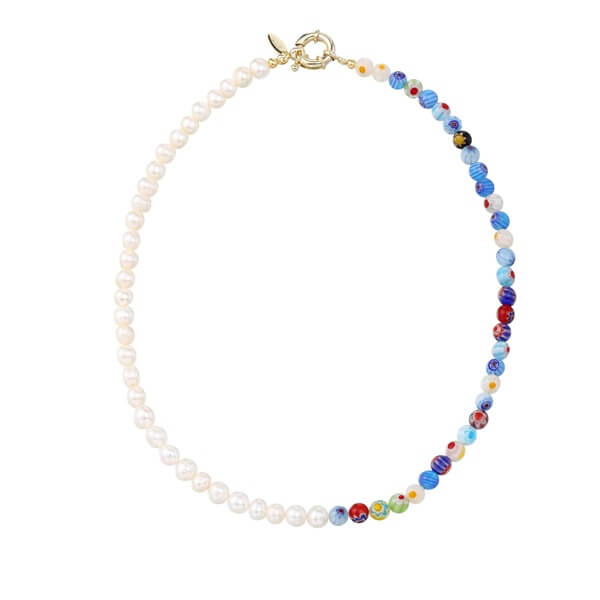Artistic Multicolored Crystal Beaded and Pearl Choker Necklace