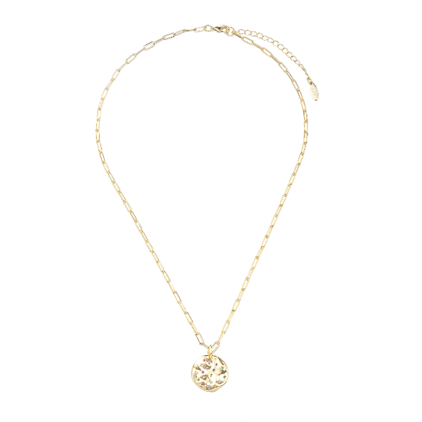 Colorful Zircon Paved Round Pendant Necklace