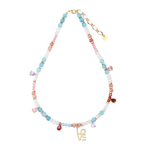 Multicolored Beaded Necklace with LOVE Pendant