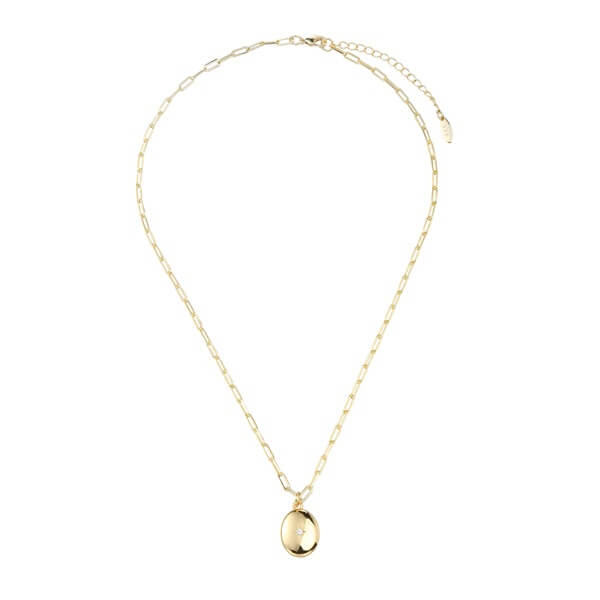 Paper Clip Chain Necklace with Zircon Studded Golden Oval Pendant