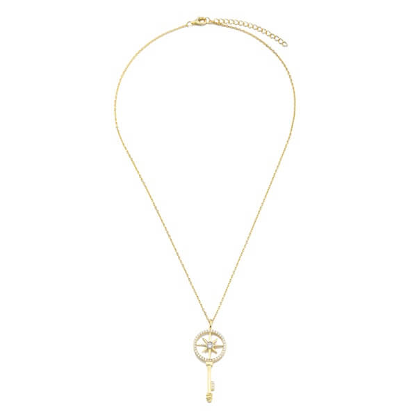 Crystal Compass Key Pendant Necklace