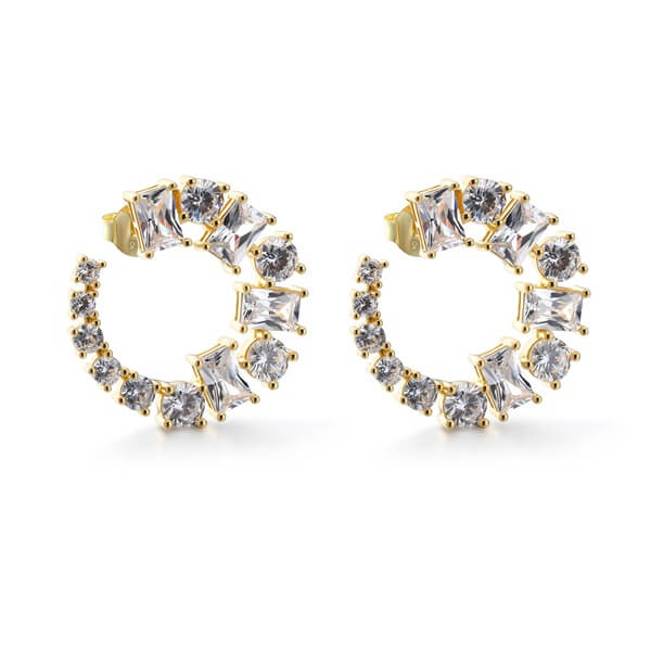 Crystal Tennis Hoop Earrings in Yellow Gold