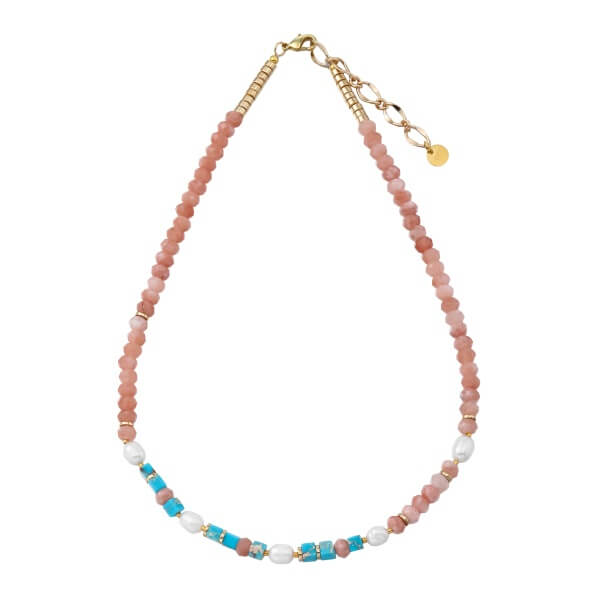Pink Mixed Bead Necklace with Blue Turquoise