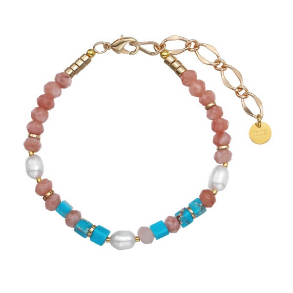 Pink Natural Stone, Pearls & Turquoise Bracelet
