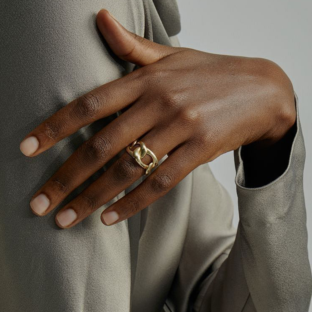 Gold ring worn on the ring finger